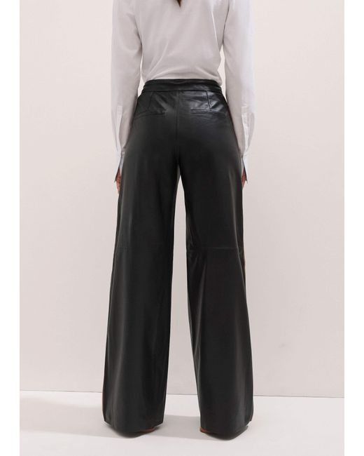 ME+EM Black Leather Sporty Wide-Leg Track Pant