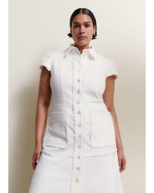 ME+EM Natural Cotton-Blend Fringed Midi Dress