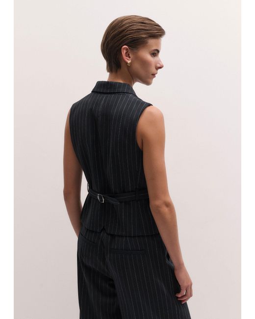 ME+EM Black Pinstripe Wrap Waistcoat