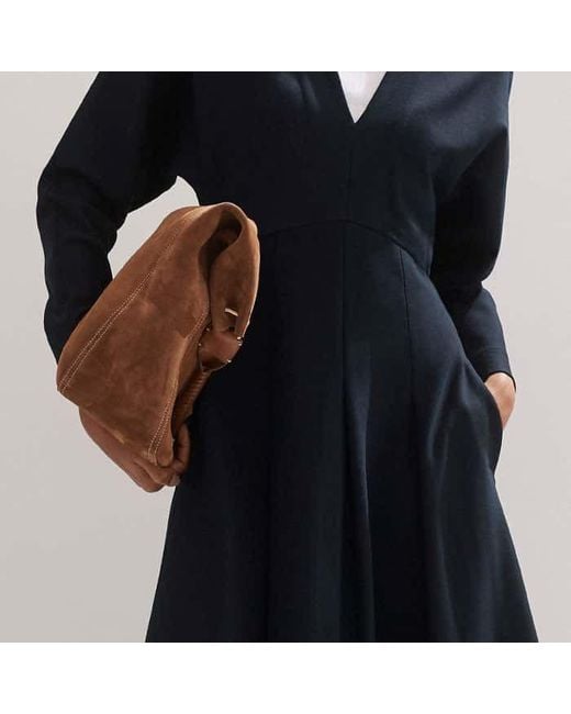 ME+EM Blue Travel Tailoring Fit And Flare Midi Dress