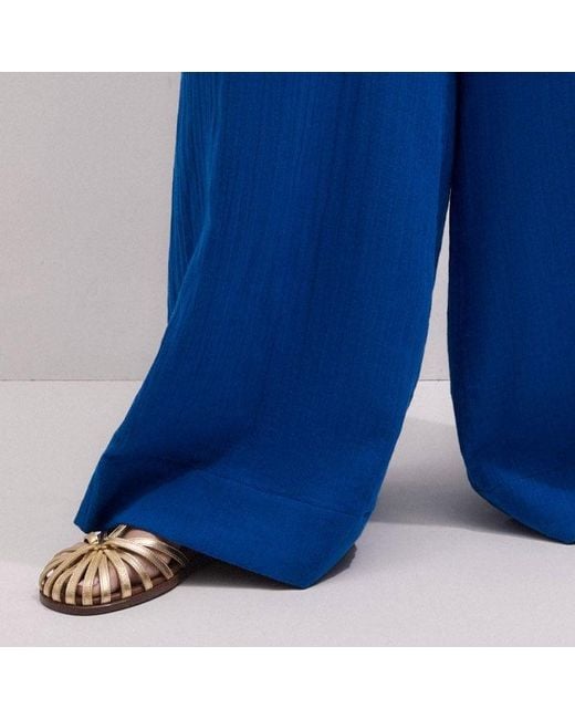 ME+EM Blue Cheesecloth Smocked Bodice Wide Leg Jumpsuit + Belt