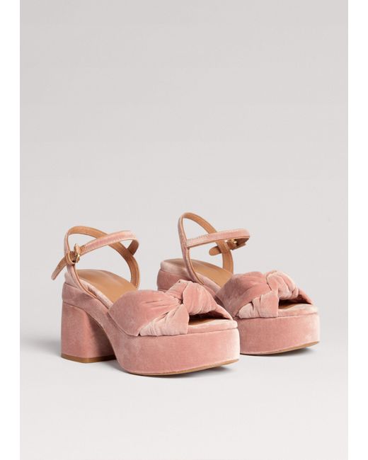 ME+EM Pink Ruched Velvet Knot Platform