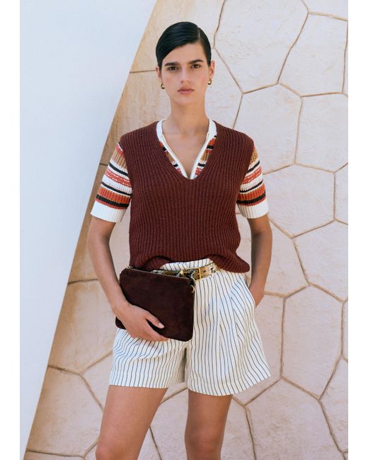 ME+EM Textured Stripe Straight Zip Tee Cinnamon Multi