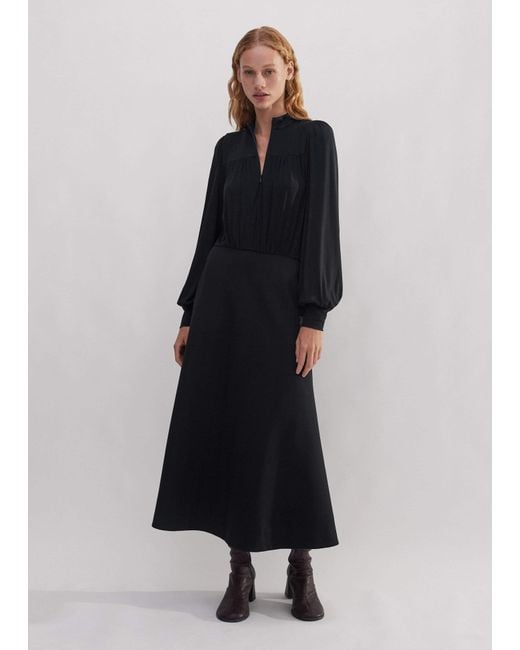 ME+EM Black Gather Detail Midi Dress