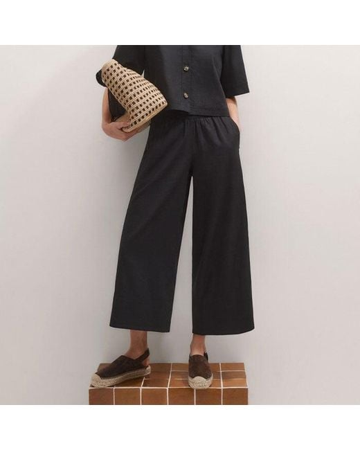 ME+EM Black Crease-Less Linen Boxy Crop Shirt