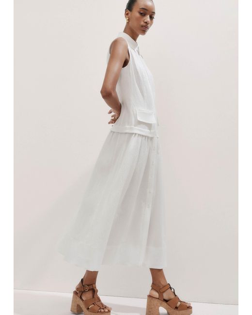 ME+EM White Seersucker Maxi Shirt Dress + Belt