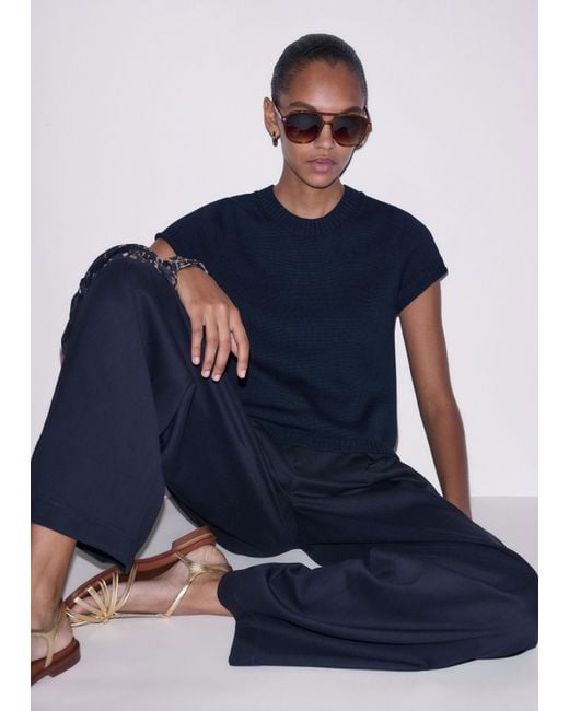 ME+EM Blue Shrunken Straight Knit Baby Tee