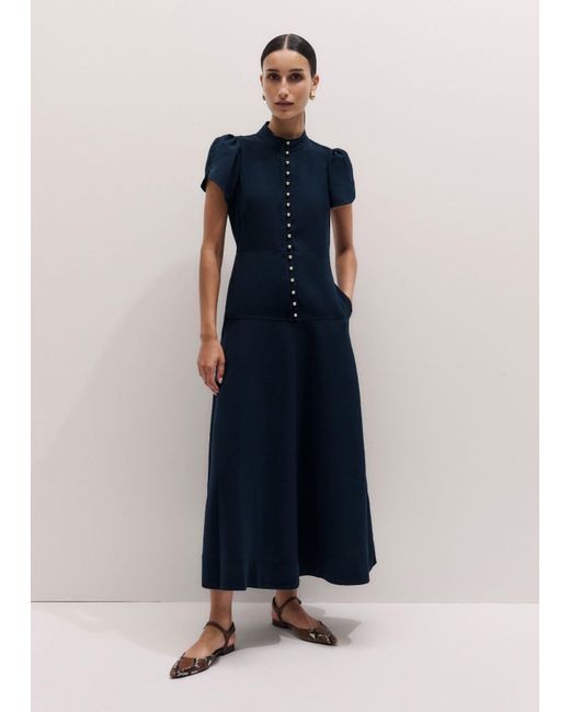 ME+EM Blue A-Line Feature Button Maxi Dress