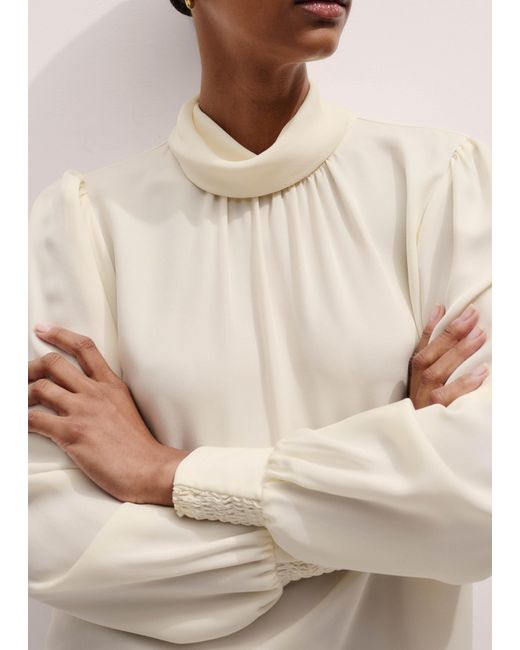 ME+EM Brown Silk High Neck Slim Top
