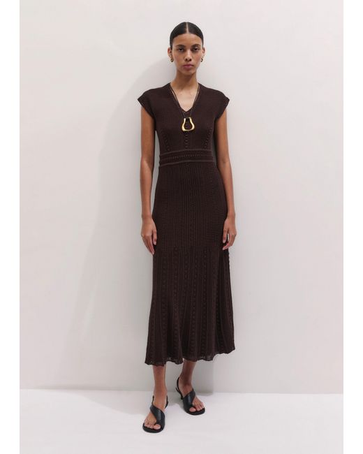 ME+EM Brown Pointelle Knit Maxi Dress + Slip