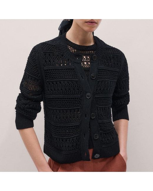 ME+EM Black Linear Knit Straight Cardigan