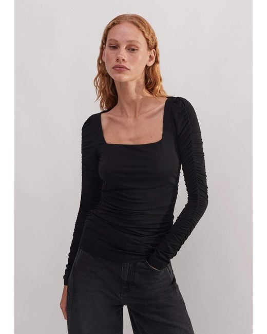 ME+EM Black Ruched Square Neck Top