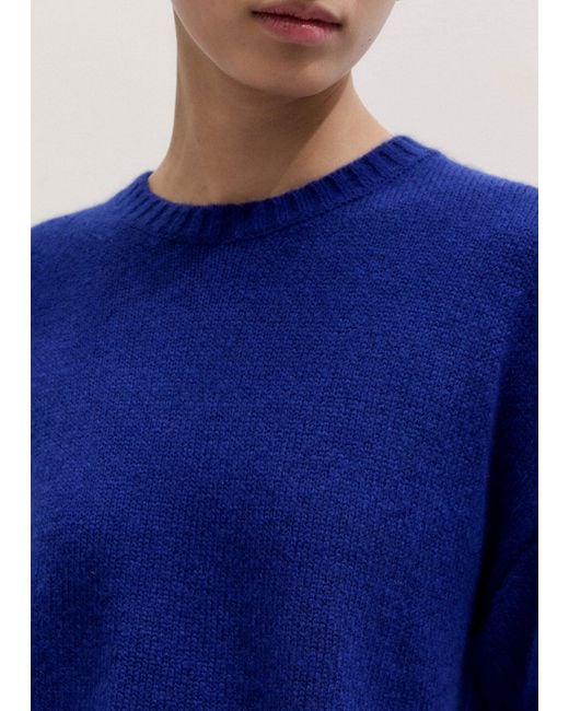 ME+EM Blue Wool Cashmere Silk Relaxed Crop Knit Tee