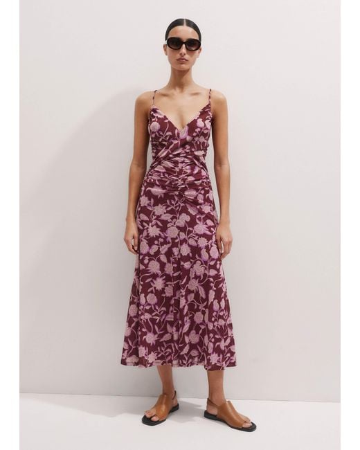 ME+EM Multicolor Midnight Hibiscus Print Ruched Maxi Dress