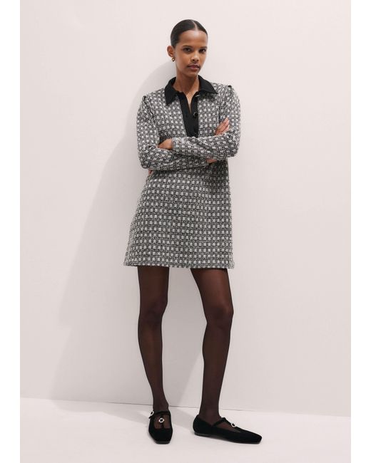 ME+EM Brown Statement Button Jacquard A-Line Dress