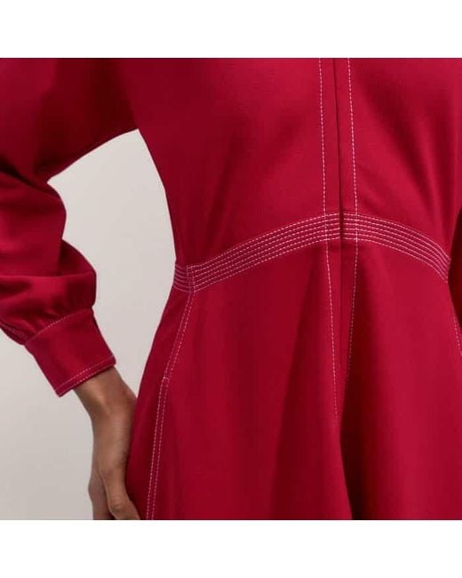 ME+EM Red Travel Tailoring Contrast Stitch Midi Dress