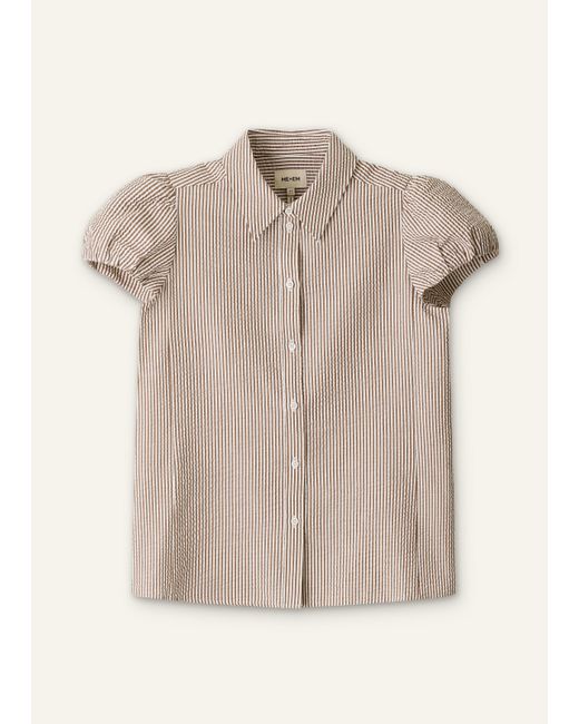 ME+EM Gray Seersucker Stripe Blouse