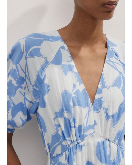 ME+EM Blue Cheesecloth Tulip Print Midi Dress