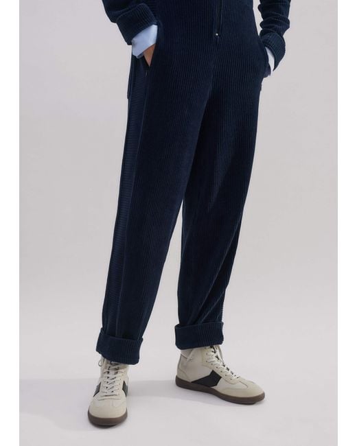 ME+EM Blue Fluid Cord Velour Jumpsuit + Belt