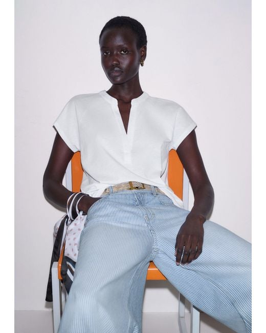 ME+EM Blue Open Placket Swing Top