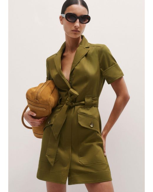 ME+EM Green Collared Zip Front Utility Dress + Belt