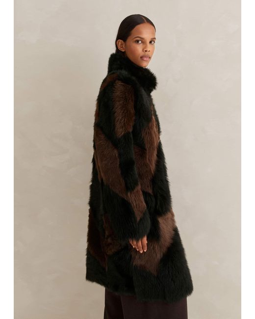 ME+EM Black Statement Shearling Patchwork Coat/Chocolate