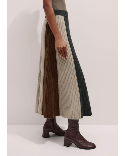 ME+EM Brown Merino Cashmere Patched Cable Knit Maxi Skirt