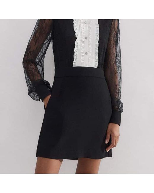 ME+EM Black Monochrome Lace Detail Mini Dress/Light Cream