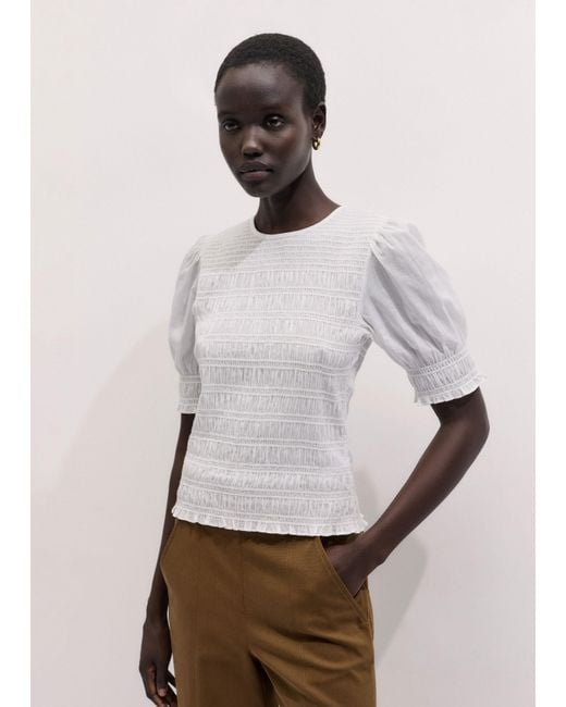 ME+EM White Soft Cotton Contrast Stitch Top