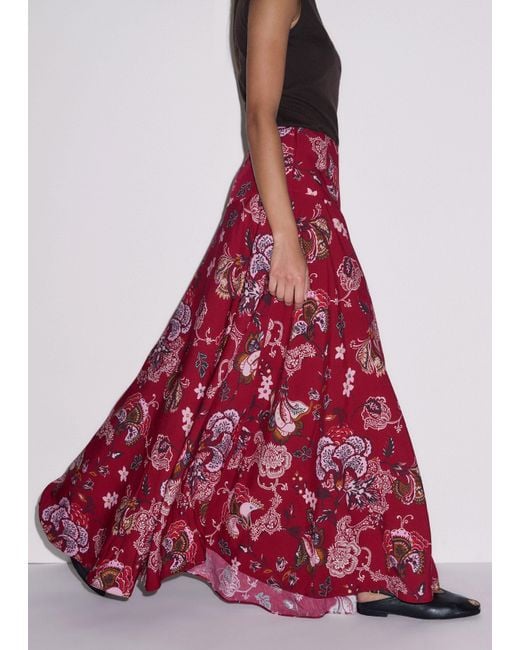 ME+EM Red Grand Paisley Print Full Length Skirt Light Cream-Multi