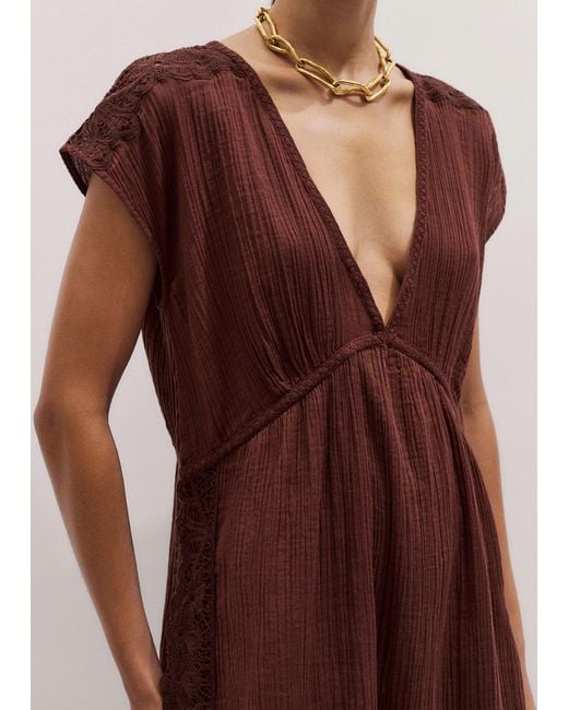 ME+EM Red Lace Detail Short Beach Dress