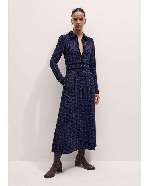 ME+EM Blue Houndstooth Jacquard Ponte Maxi Dress
