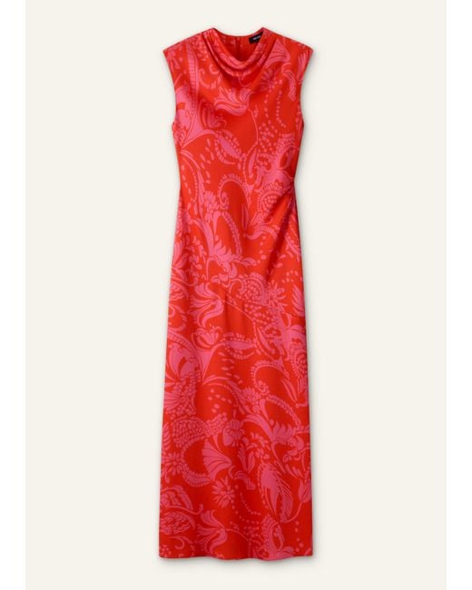 ME+EM Red Stylised Silhouette Print Bias Cut Full Length Dress