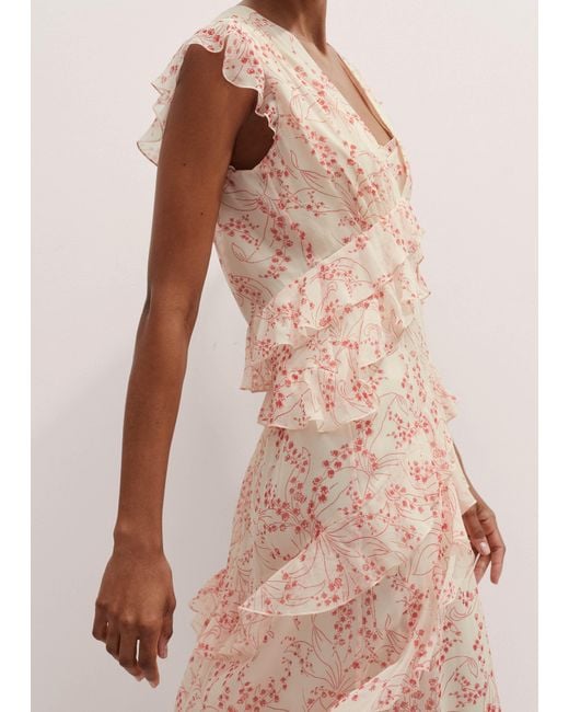 ME+EM Natural Silk Lily Of The Valley Print Ruffle Maxi Dress + Bandeau