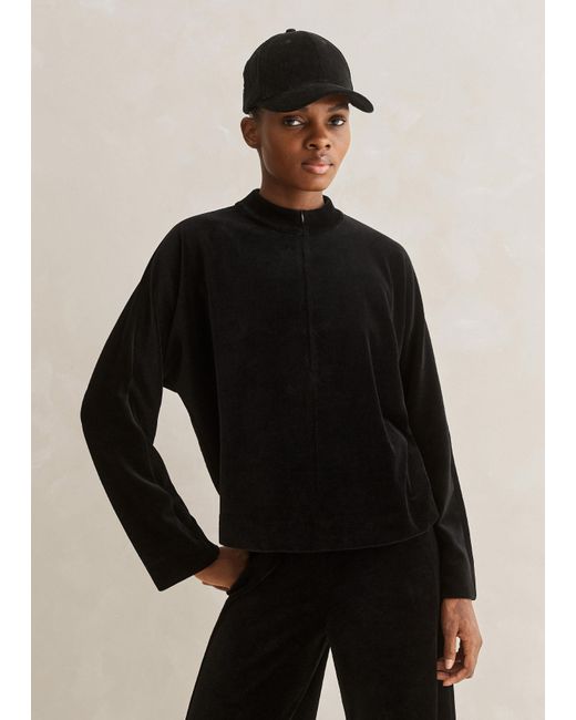 ME EM Stretch Velvet Zip Up High Neck Top in Black Lyst UK