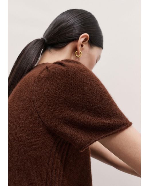 ME+EM Brown Merino Cashmere Silk Pouf Sleeve Knit Tee