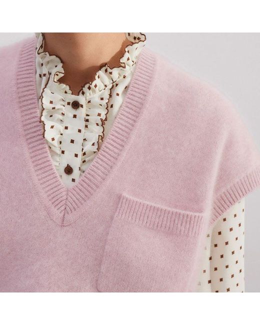 ME+EM Pink Brushed Cashmere V-Neck Vest