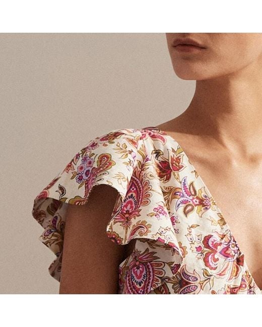 ME+EM Natural Creaseless Linen Paisley Print Maxi Dress