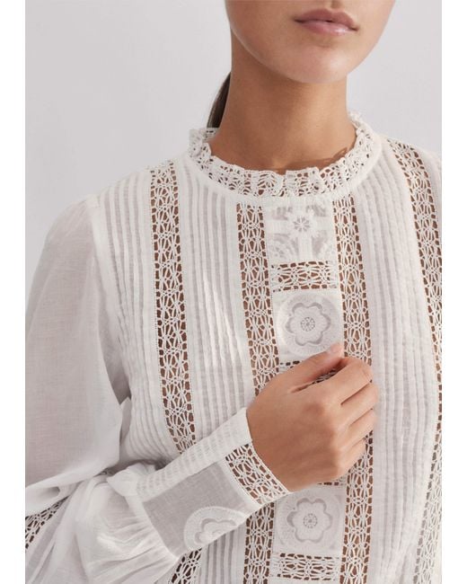 ME+EM White Cotton Voile Lace Top