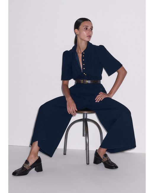 ME+EM Blue Wide Leg Cropped Jumpsuit + Belt