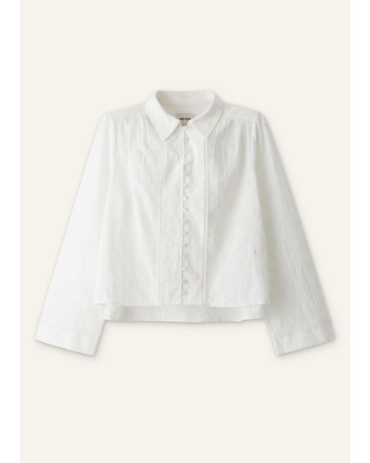 ME+EM White Embroidery Cotton Gauze Cropped Blouse