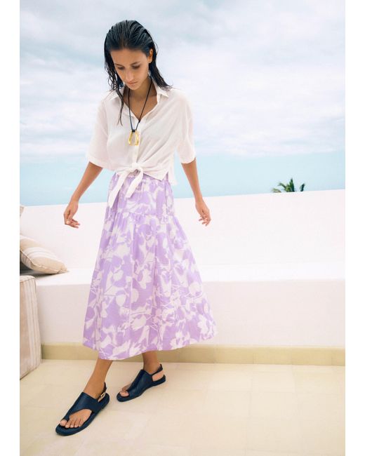 ME+EM Pink Cheesecloth Tulip Print Midi Skirt