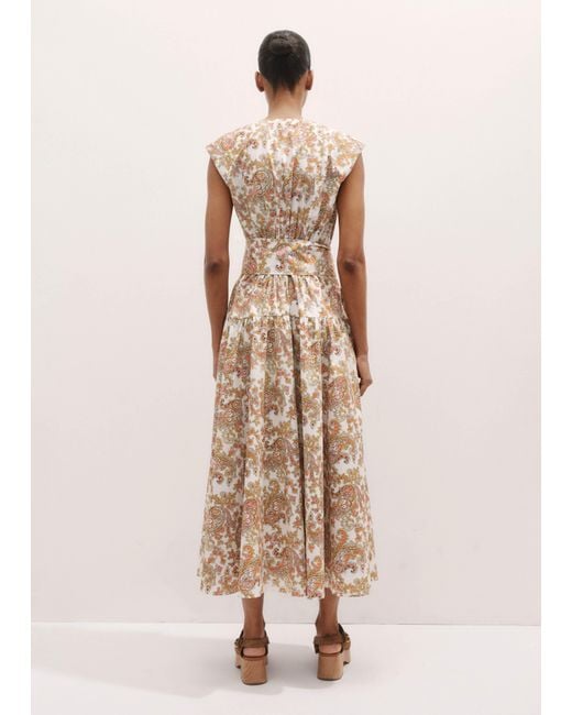 ME+EM Blue Cotton Poplin Geo Paisley Print Maxi Dress + Belt