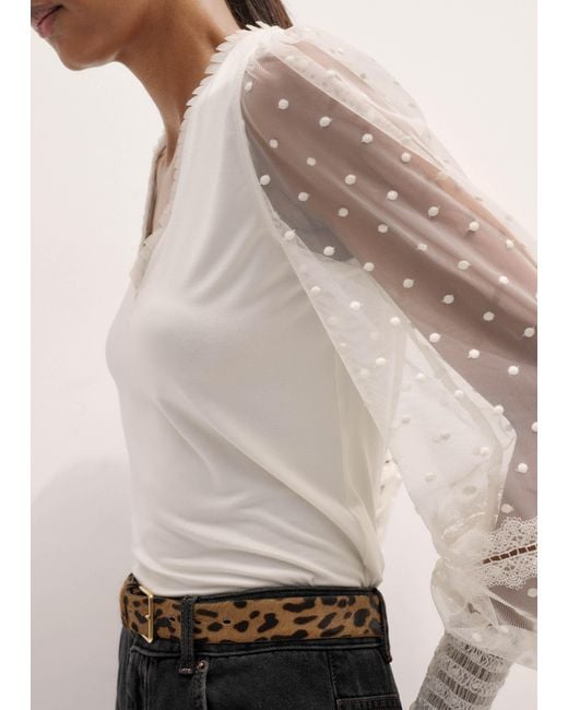 ME+EM Black Polka Dot Tulle Layering Blouse