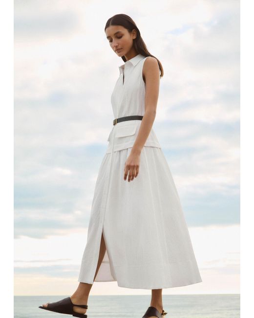ME+EM White Seersucker Maxi Shirt Dress + Belt