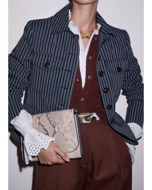 ME+EM Blue Striped Slim Fit Military Jacket/Light Cream