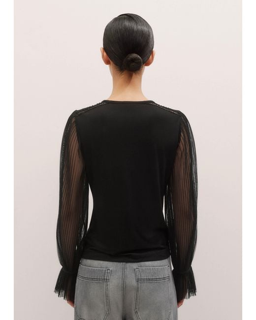 ME+EM Black Lace Insert Tulle Layering Blouse