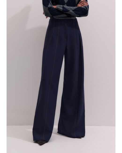 ME+EM Blue Contrast Top Stitch Wide Leg Pant