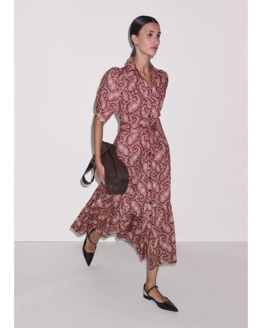 ME+EM Pink Cotton Dotted Floral Paisley Midi Shirt Dress + Belt