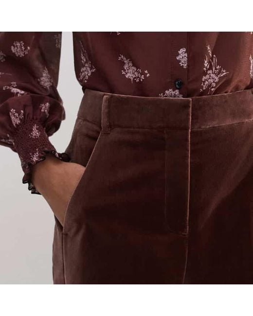 ME+EM Brown Velvet Evening Kick Flare Trouser Tea Rose